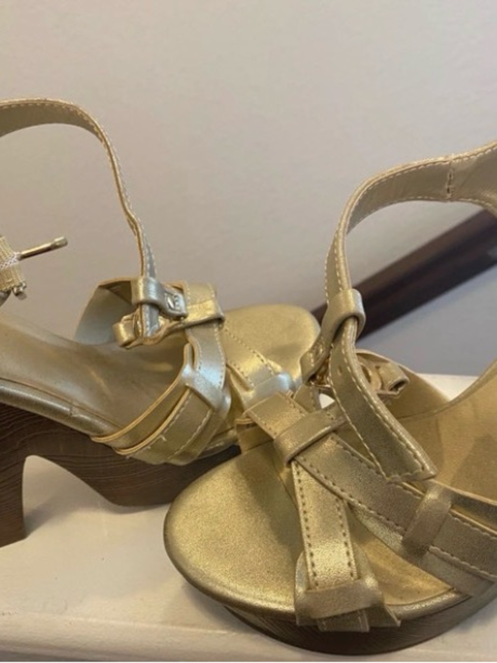GBG Los Angeles Metallic Gold Strappy Heeled Sandals